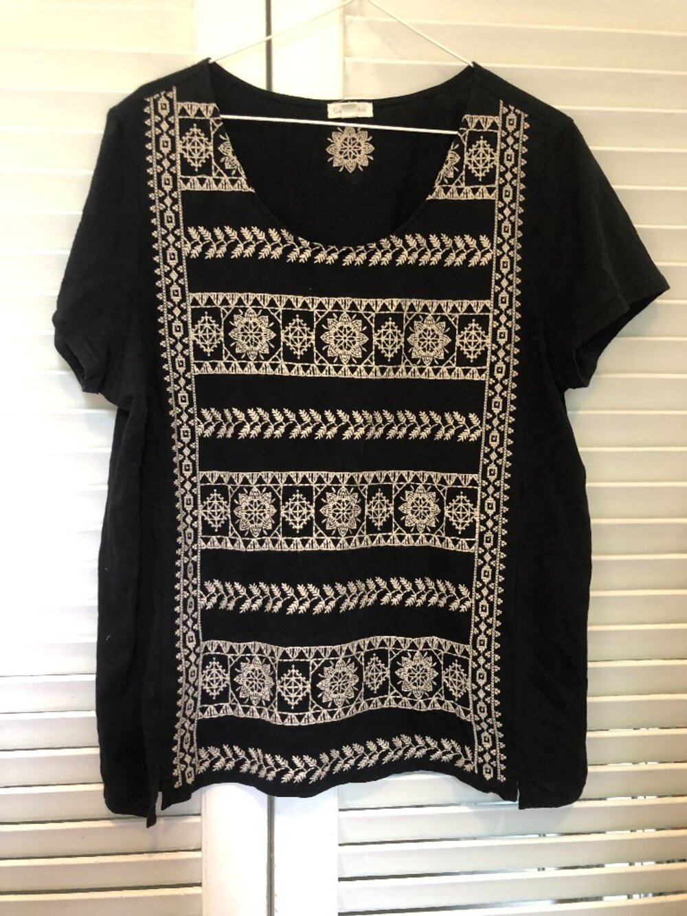 Garnett Hill Black Embroderied  white stitching design
